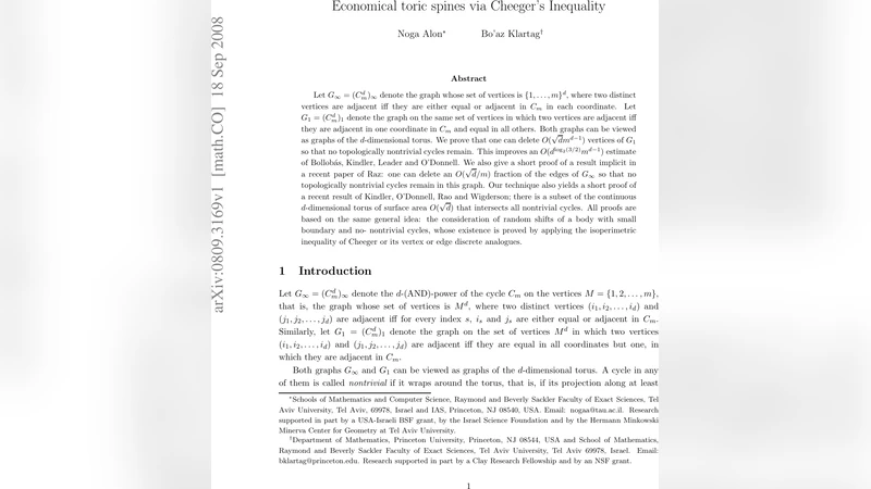 Economical toric spines via Cheegers Inequality