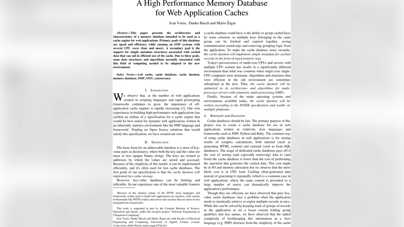 A High Performance Memory Database for Web Application Caches