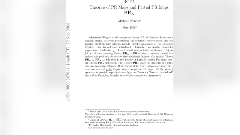 RCF1: Theories of PR Maps and Partial PR Maps