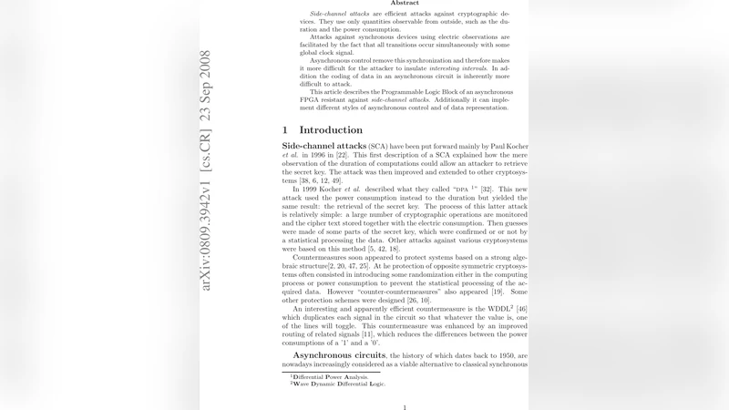 A Reconfigurable Programmable Logic Block for a Multi-Style Asynchronous   FPGA resistant to Side-Channel Attacks