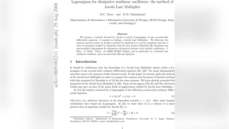Lagrangians for dissipative nonlinear oscillators: the method of Jacobi   Last Multiplier