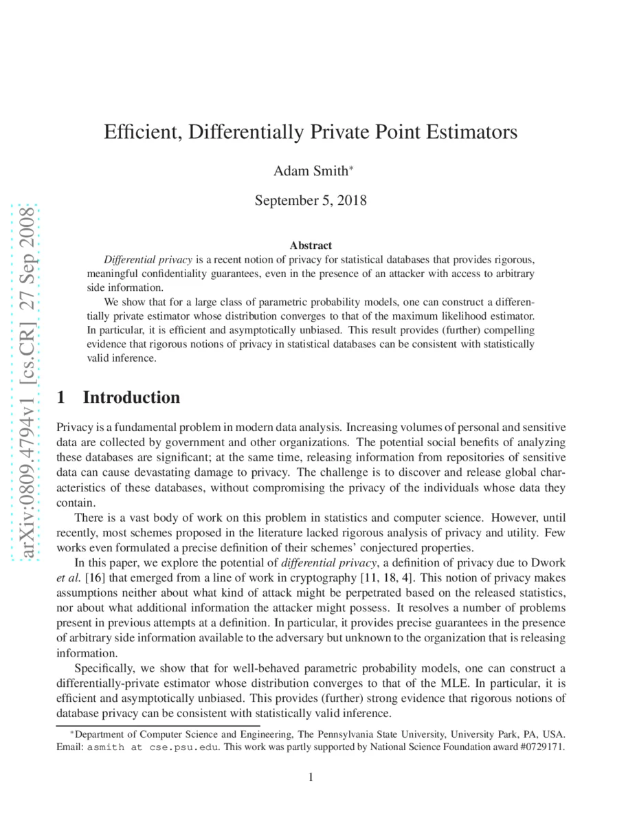 Efficient, Differentially Private Point Estimators