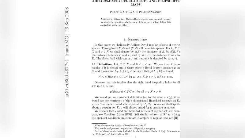 Ahlfors-David regular sets and bilipschitz maps