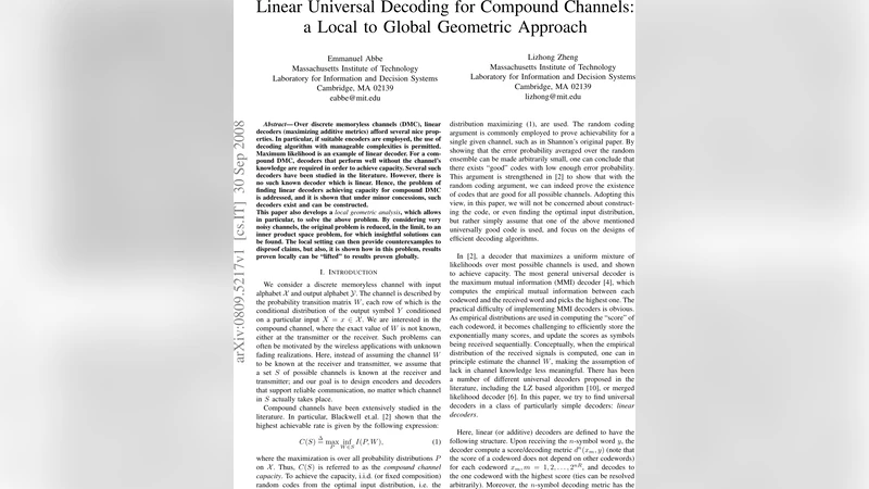 Linear Universal Decoding for Compound Channels: a Local to Global   Geometric Approach