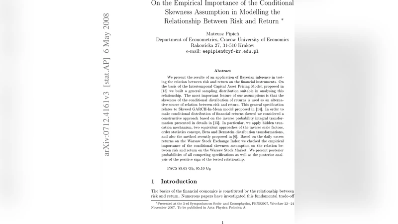 On the Empirical Importance of the Conditional Skewness Assumption in   Modelling the Relationship Between Risk and Return