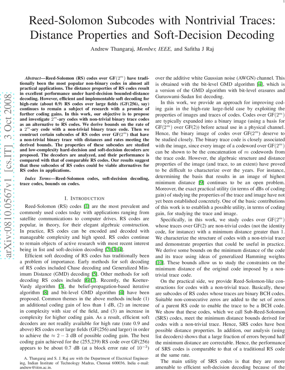 Reed-Solomon Subcodes with Nontrivial Traces: Distance Properties and   Soft-Decision Decoding