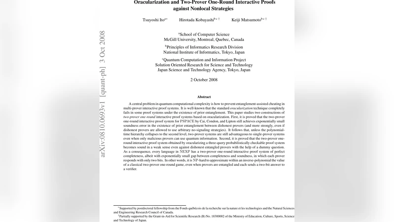 Oracularization and Two-Prover One-Round Interactive Proofs against   Nonlocal Strategies