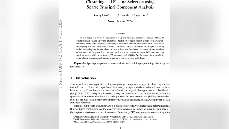 Clustering and Feature Selection using Sparse Principal Component   Analysis