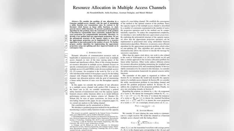 Resource Allocation in Multiple Access Channels