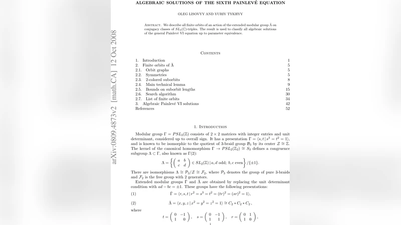 Algebraic solutions of the sixth Painleve equation