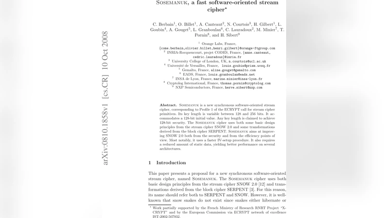 SOSEMANUK: a fast software-oriented stream cipher