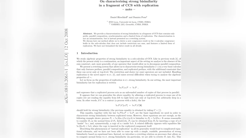 On characterising strong bisimilarity in a fragment of CCS with   replication