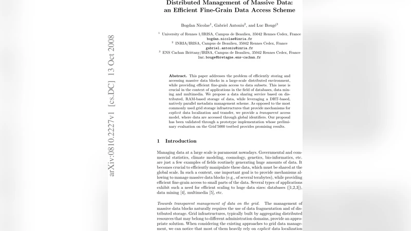 Distributed Management of Massive Data: an Efficient Fine-Grain Data   Access Scheme