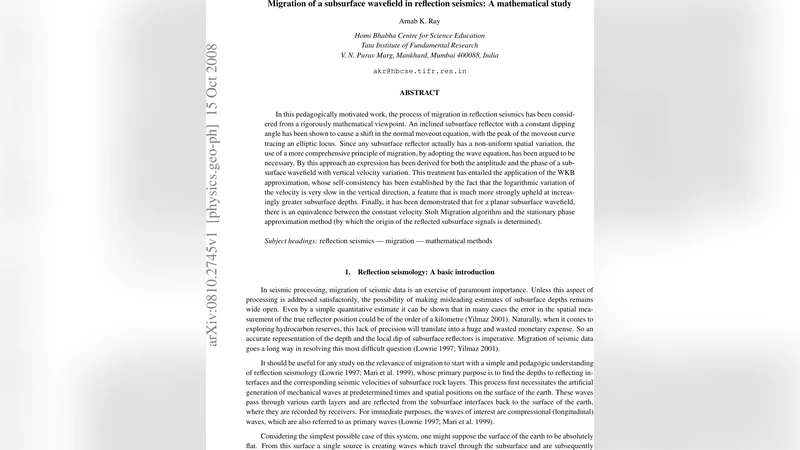 Migration of a subsurface wavefield in reflection seismics: A   mathematical study