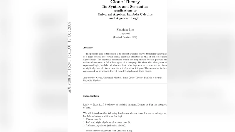 Clone Theory: Its Syntax and Semantics, Applications to Universal   Algebra, Lambda Calculus and Algebraic Logic