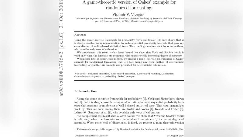 A game-theoretic version of Oakes example for randomized forecasting