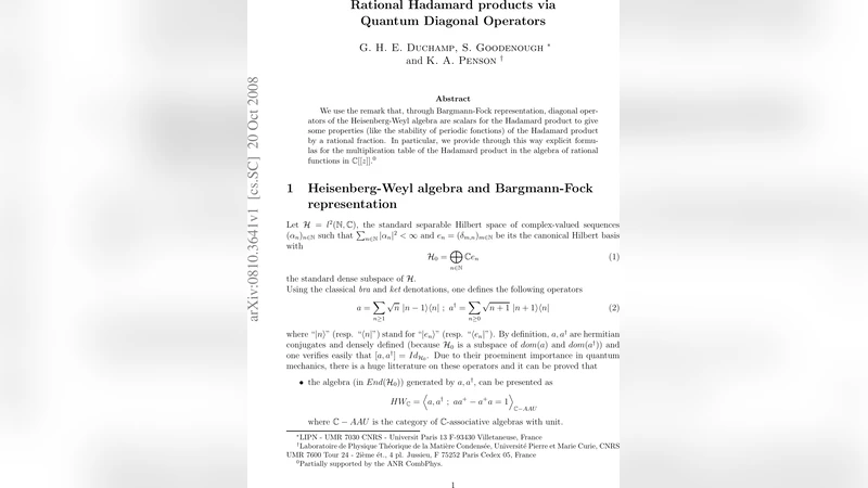 Rational Hadamard products via Quantum Diagonal Operators