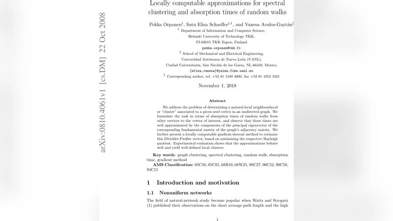 Locally computable approximations for spectral clustering and absorption   times of random walks