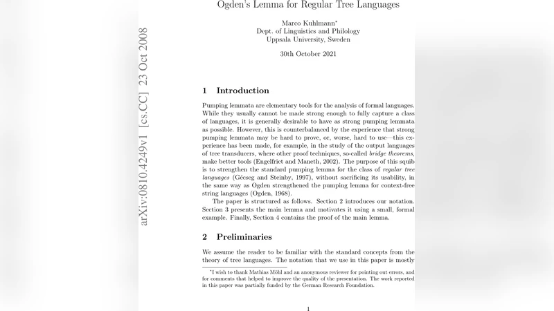 Ogdens Lemma for Regular Tree Languages