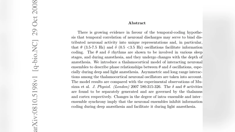 Neuronal synchrony during anaesthesia - A thalamocortical model