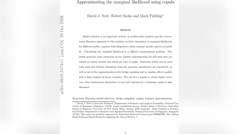 Approximating the marginal likelihood using copula