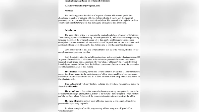 Practical language based on systems of definitions