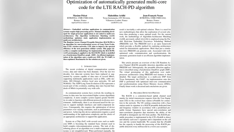 Optimization of automatically generated multi-core code for the LTE   RACH-PD algorithm