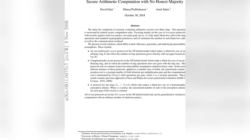 Secure Arithmetic Computation with No Honest Majority