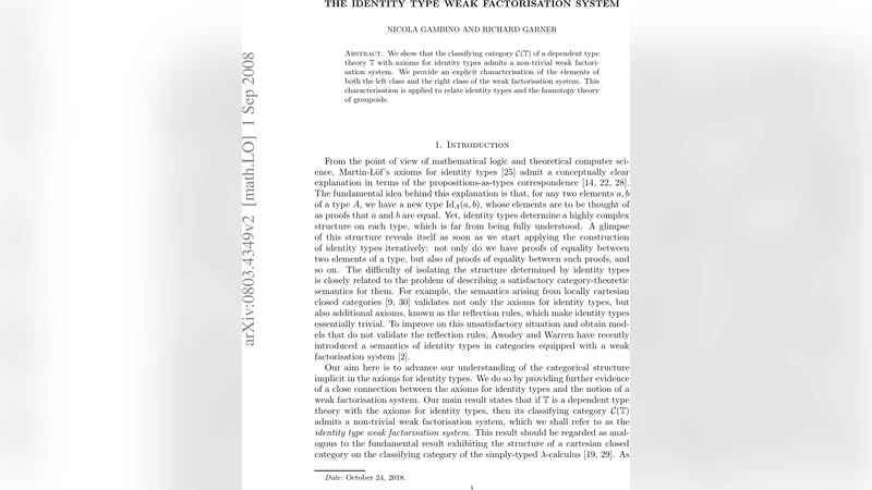 The identity type weak factorisation system