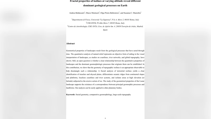 Fractal properties of isolines at varying altitude reveal different   dominant geological processes on Earth