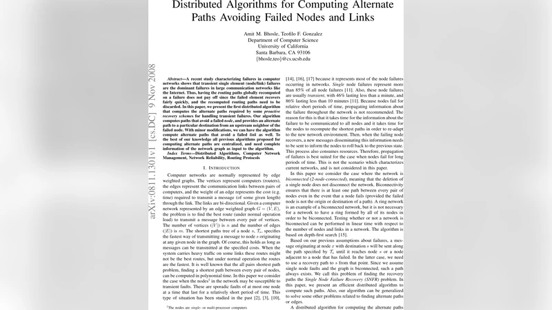 Distributed Algorithms for Computing Alternate Paths Avoiding Failed   Nodes and Links