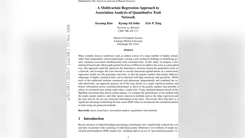 A Multivariate Regression Approach to Association Analysis of   Quantitative Trait Network