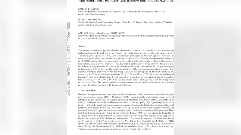 The "north pole problem" and random orthogonal matrices