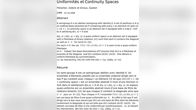 Uniformites et Continuity Spaces