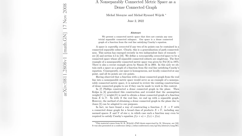 A Nonseparably Connected Metric Space as a Dense Connected Graph