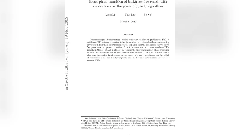 Exact phase transition of backtrack-free search with implications on the   power of greedy algorithms