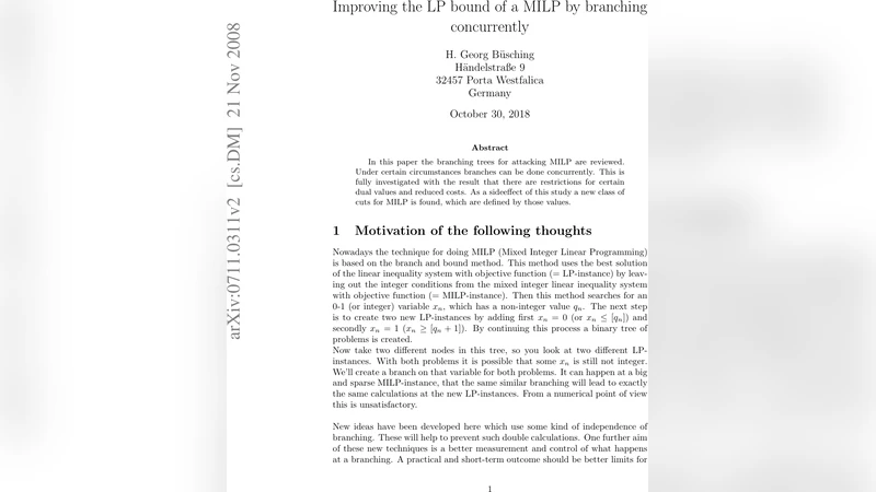 Improving the LP bound of a MILP by branching concurrently