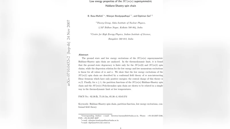 Low energy properties of the SU(m|n) supersymmetric Haldane-Shastry spin   chain