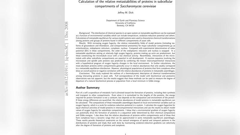 Calculation of the relative metastabilities of proteins in subcellular   compartments of Saccharomyces cerevisiae