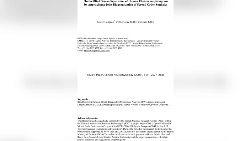 On the blind source separation of human electroencephalogram by   approximate joint diagonalization of second order statistics