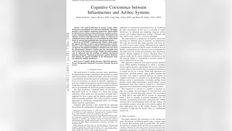 Cognitive Coexistence between Infrastructure and Ad-hoc Systems