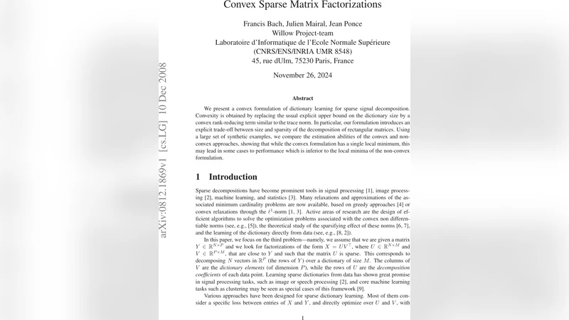 Convex Sparse Matrix Factorizations