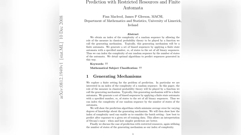 Prediction with Restricted Resources and Finite Automata
