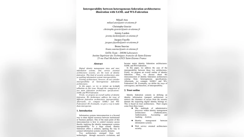 Interoperability between Heterogeneous Federation Architectures:   Illustration with SAML and WS-Federation