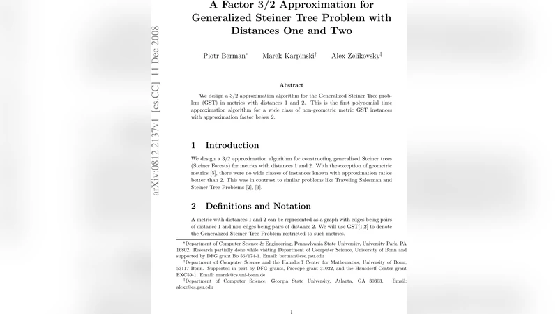 A Factor 3/2 Approximation for Generalized Steiner Tree Problem with   Distances One and Two