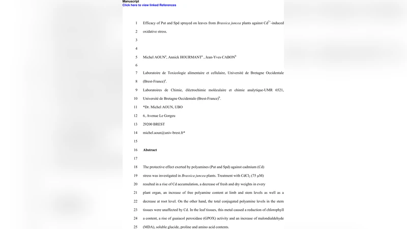 Efficacy of Put and Spd sprayed on leaves from Brassica juncea plants   against Cd2+-induced oxidative stress