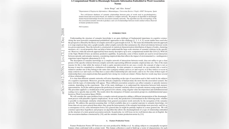 A Computational Model to Disentangle Semantic Information Embedded in   Word Association Norms
