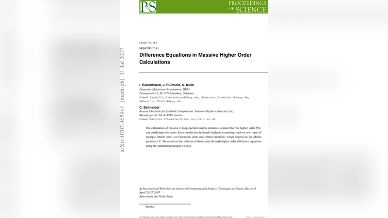 Difference Equations in Massive Higher Order Calculations