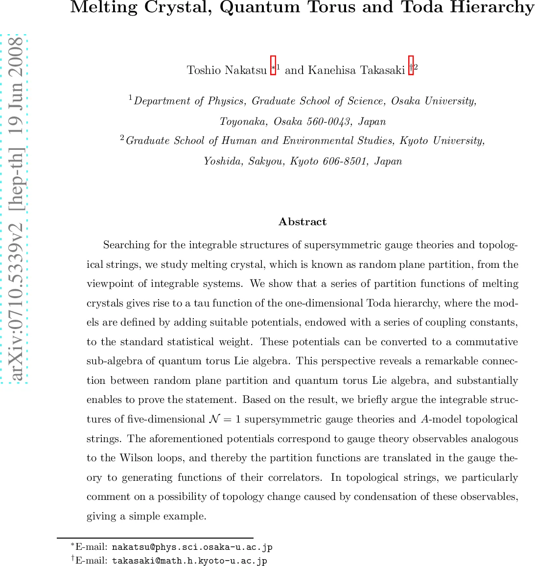 Melting Crystal, Quantum Torus and Toda Hierarchy
