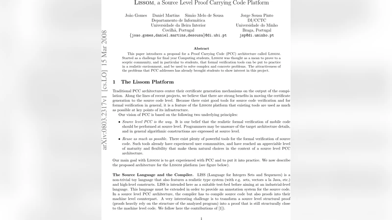 Lissom, a Source Level Proof Carrying Code Platform